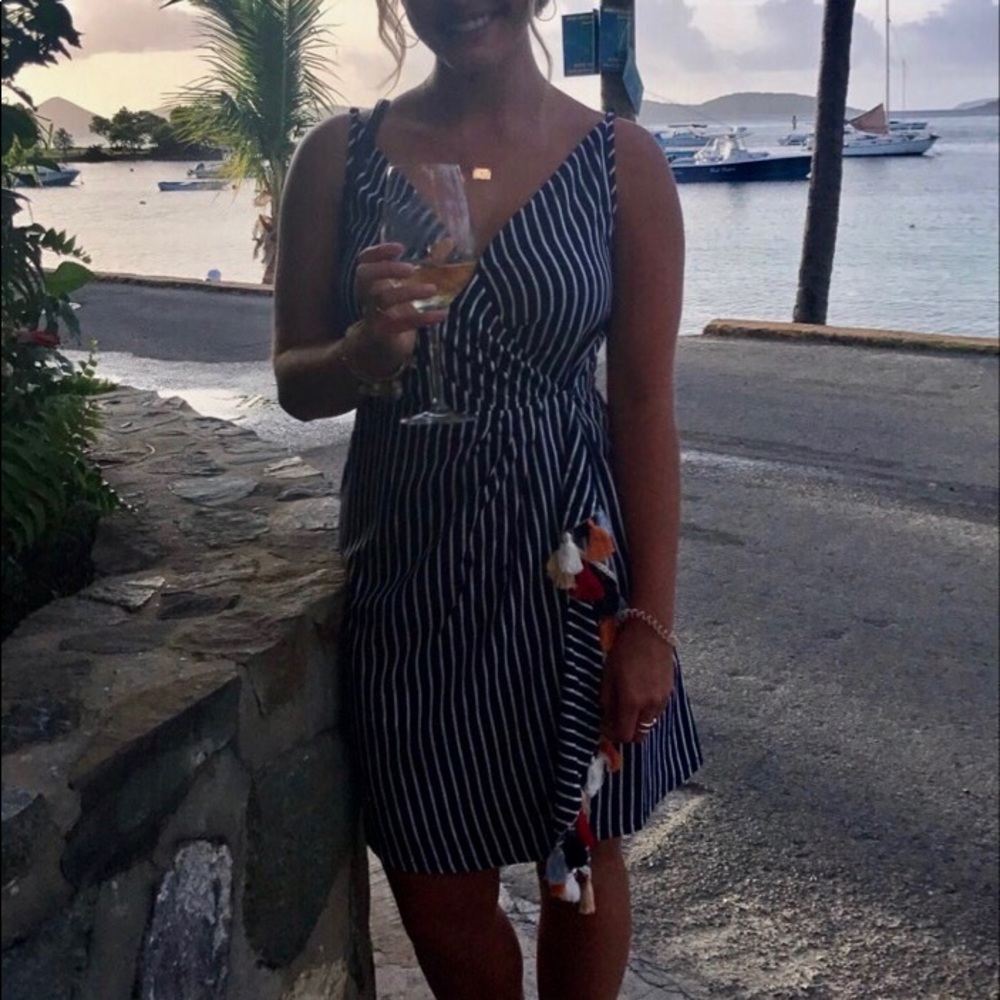 Striped navy and white dress & colorful tassels